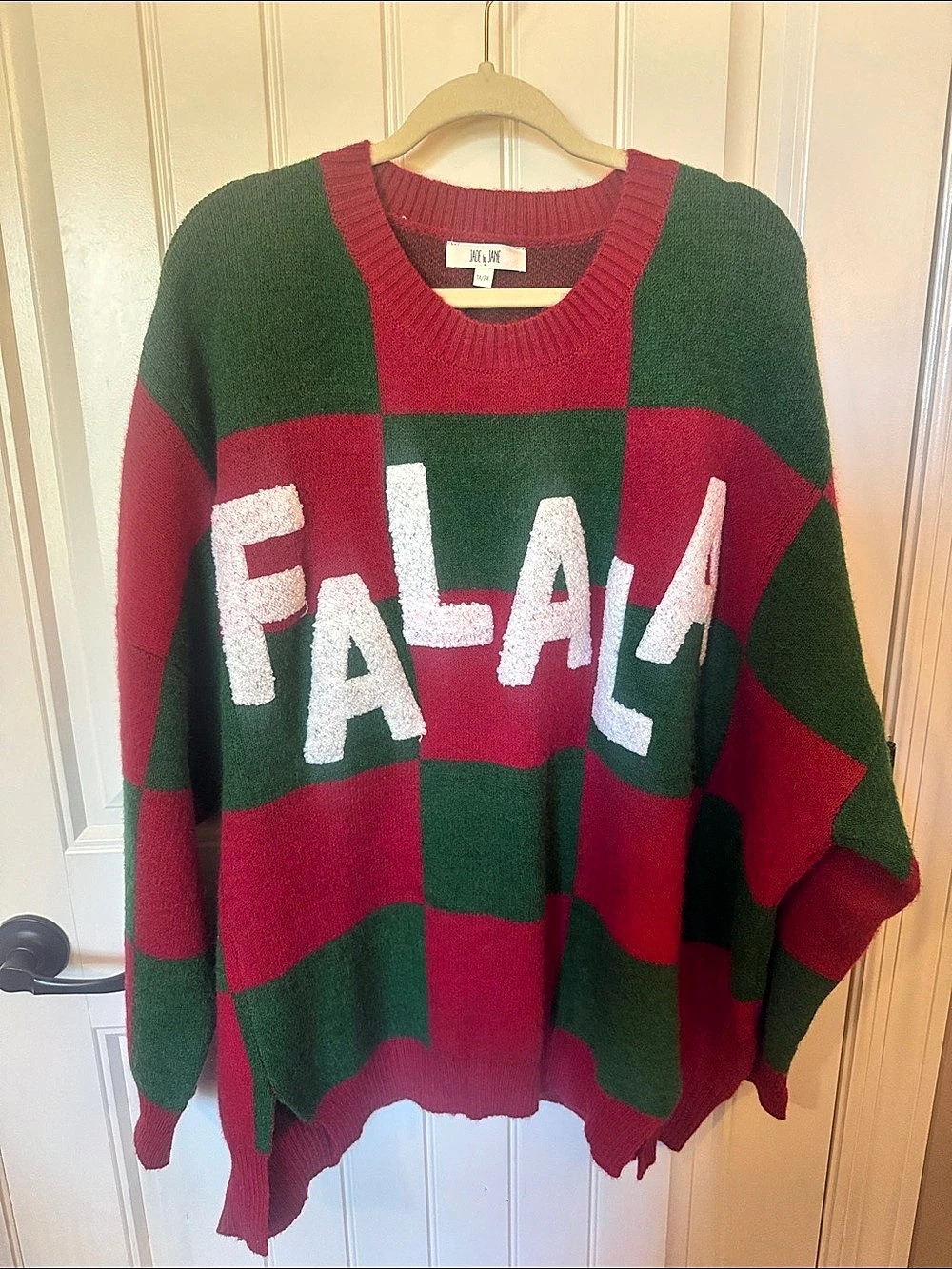 Jade by Jane Fa La Fabulous Checkered Christmas Sweater Green & Red 1X/2X